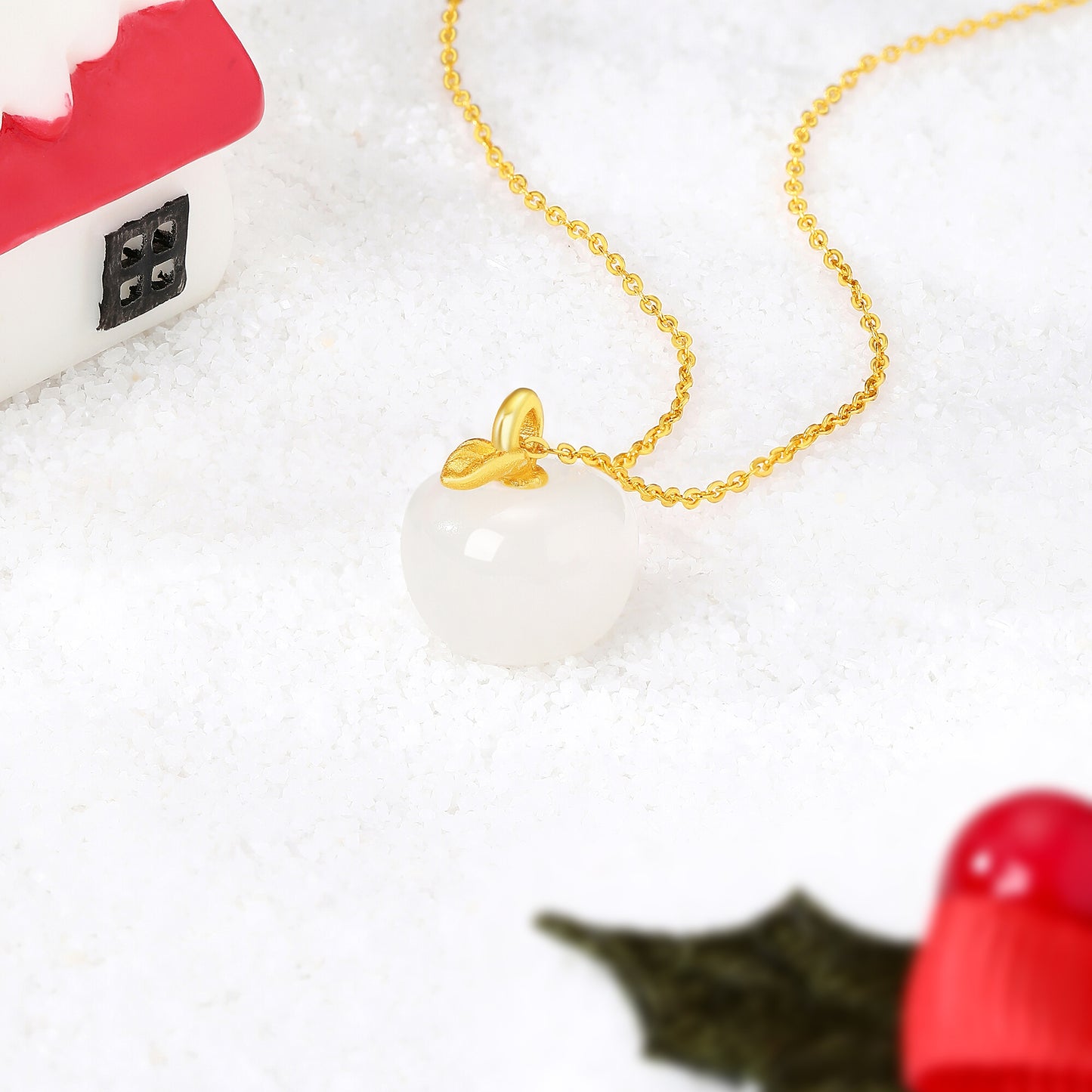 [Pre-sale] Silver Hetian Jade Christmas Apple Necklace