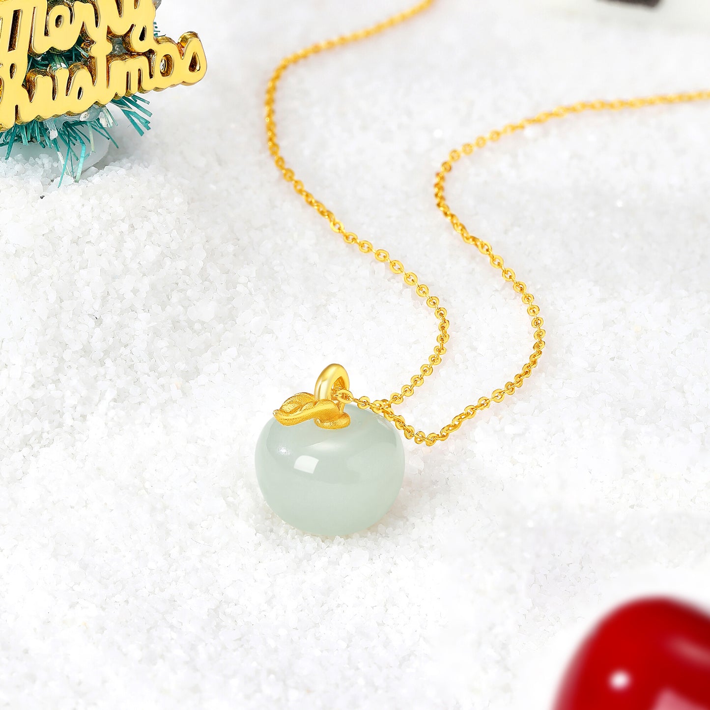 [Pre-sale] Silver Hetian Jade Christmas Apple Necklace