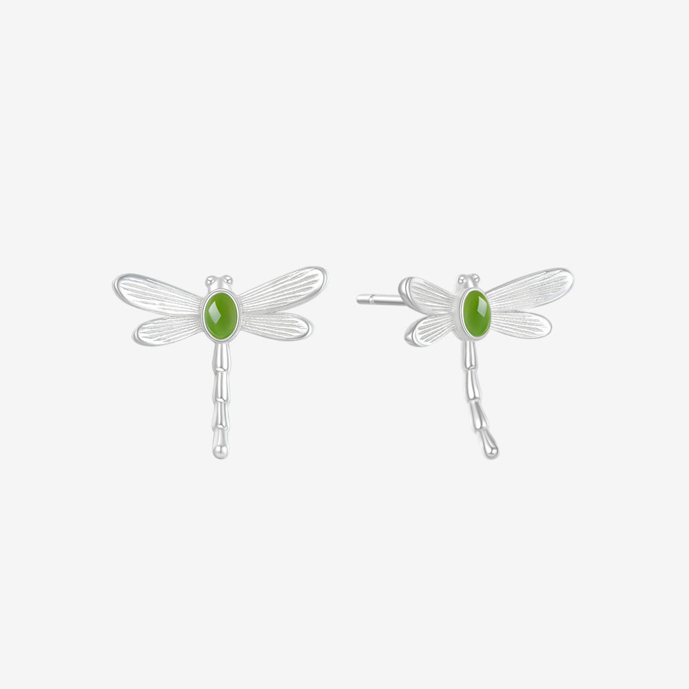 S925 Silver Hetian Jade Dragonfly Jewelry Set - Necklace Earrings Hairpin