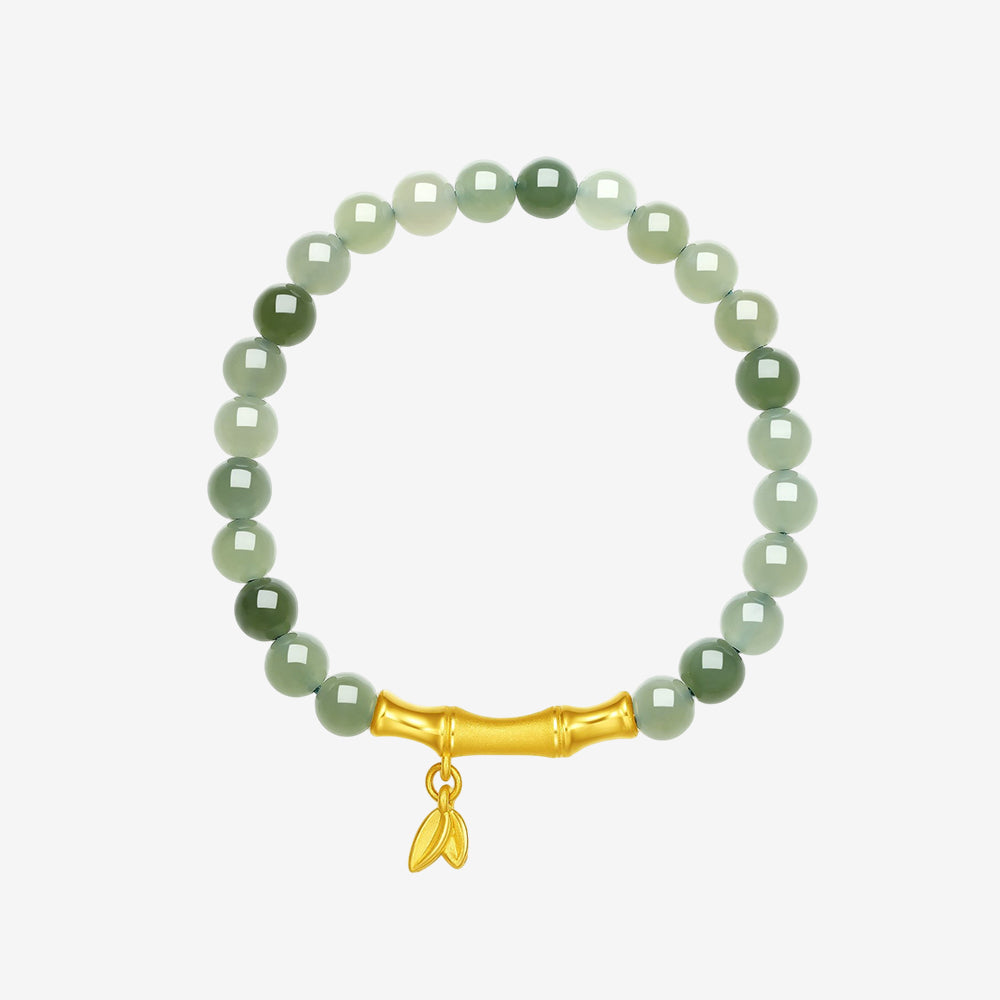 24K Gold Bamboo Lotus Hetian Jade Beaded Bracelet