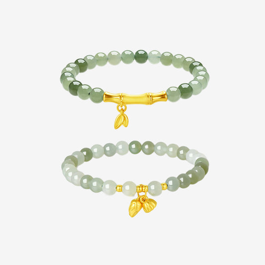 24K Gold Bamboo Lotus Hetian Jade Beaded Bracelet