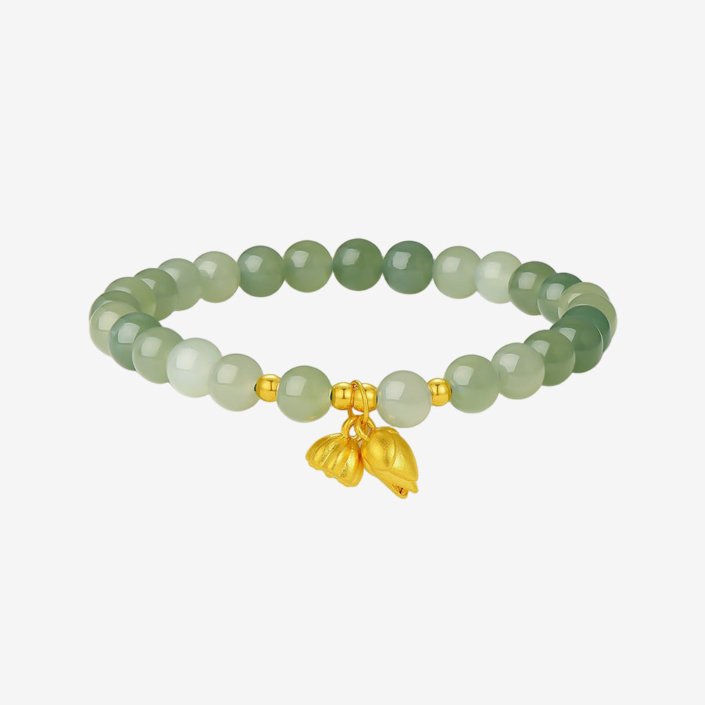 24K Gold Bamboo Lotus Hetian Jade Beaded Bracelet