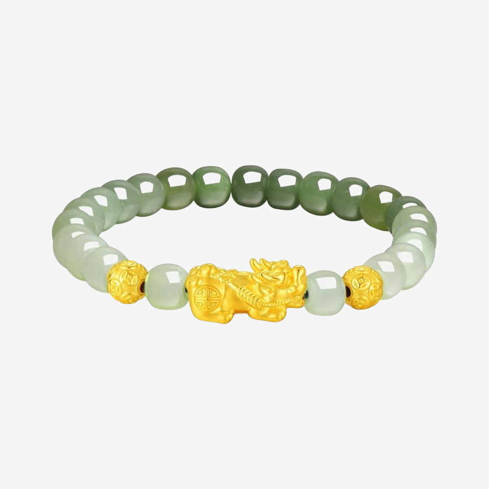 24K Gold Pixiu Hetian Jade Couple Beaded Bracelet