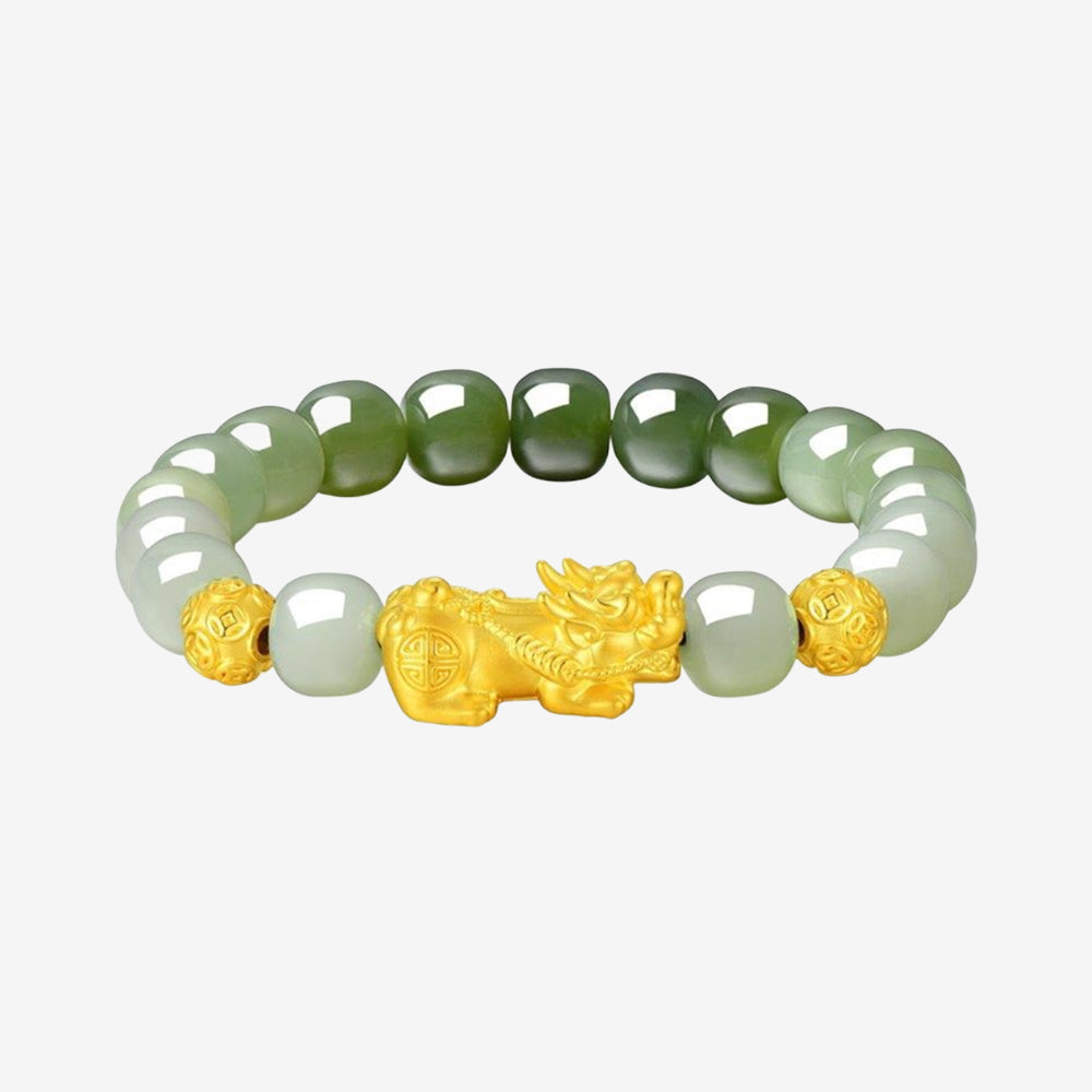 24K Gold Pixiu Hetian Jade Couple Beaded Bracelet