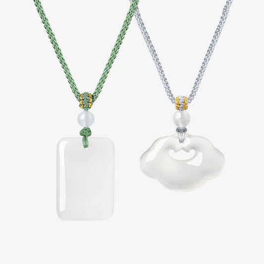 Chalcedony Peace Safety Tag Ruyi Lock Necklace