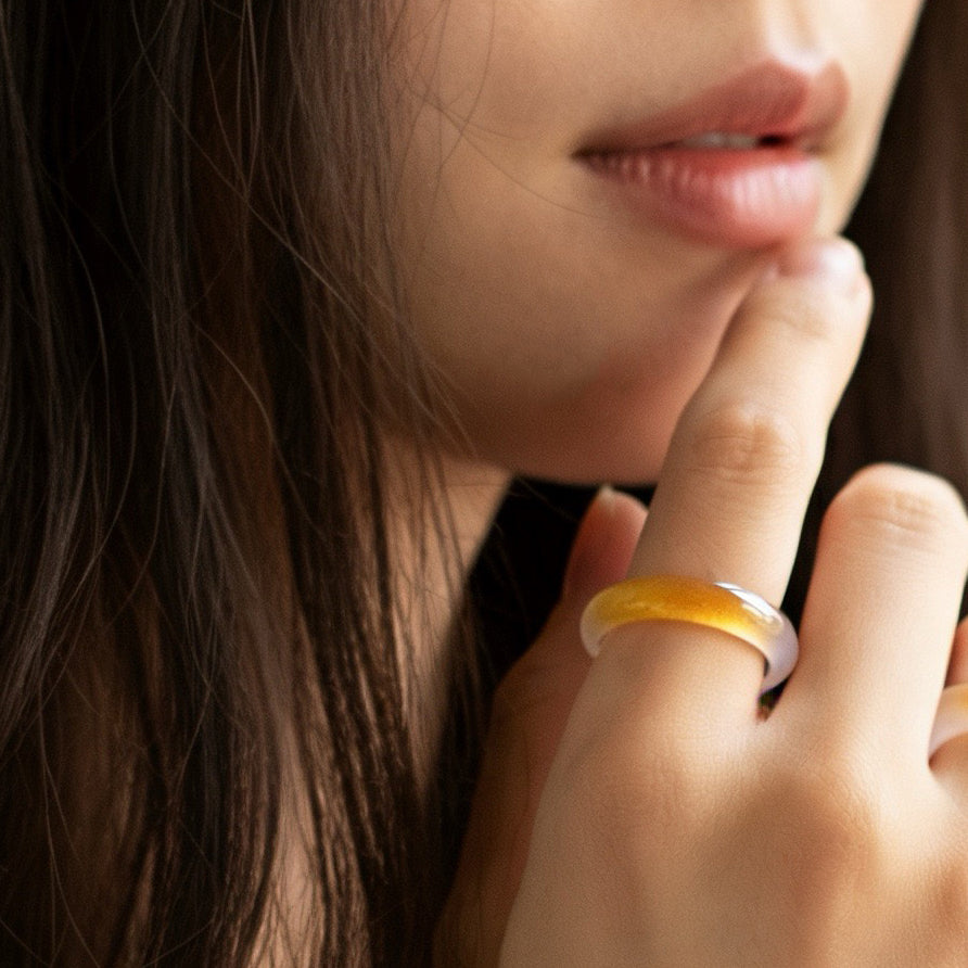 Natural Honey-colored Moonlight Chalcedony Ring