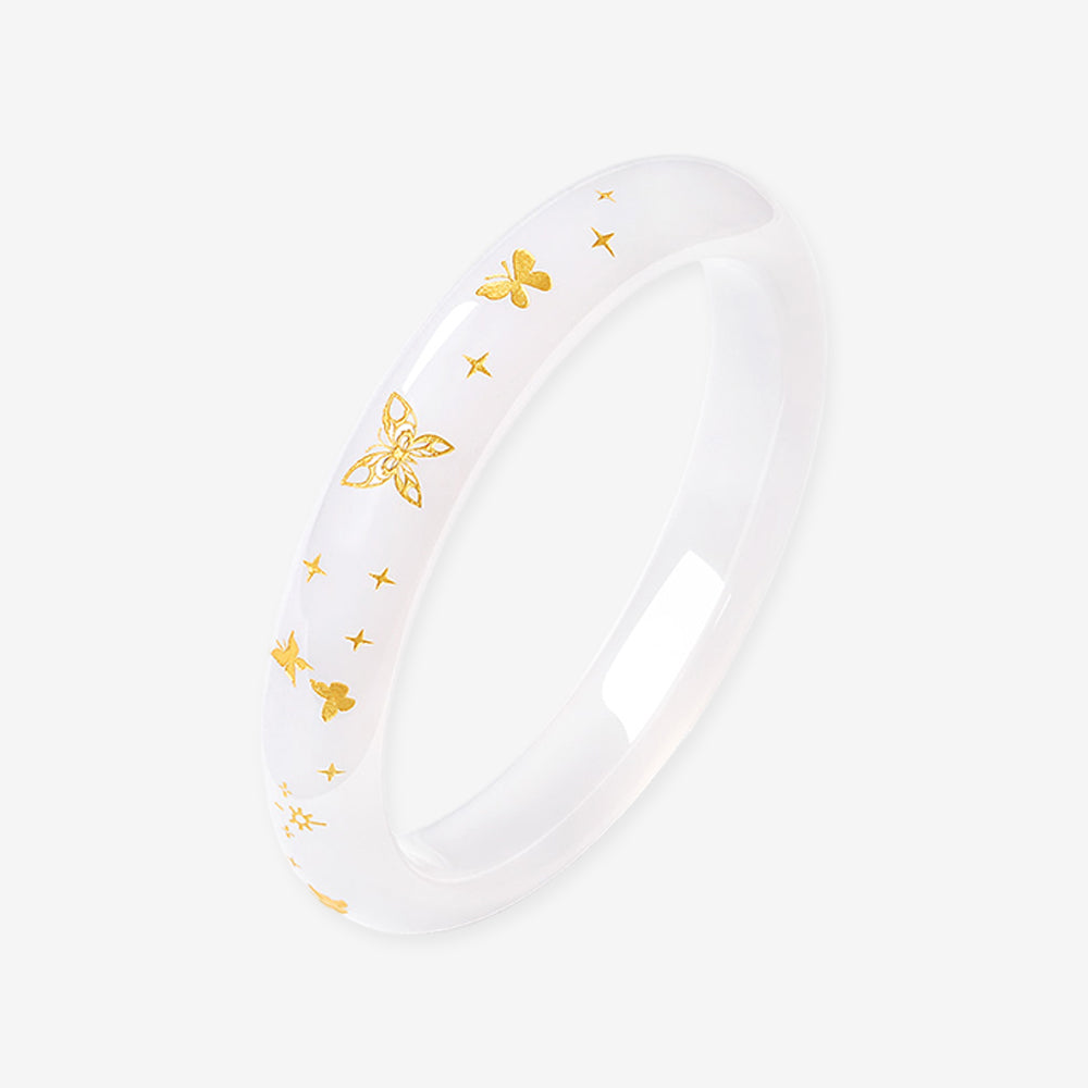 [Pre-sale] Butterfly Snowflake White Moonlight Chalcedony Bangle
