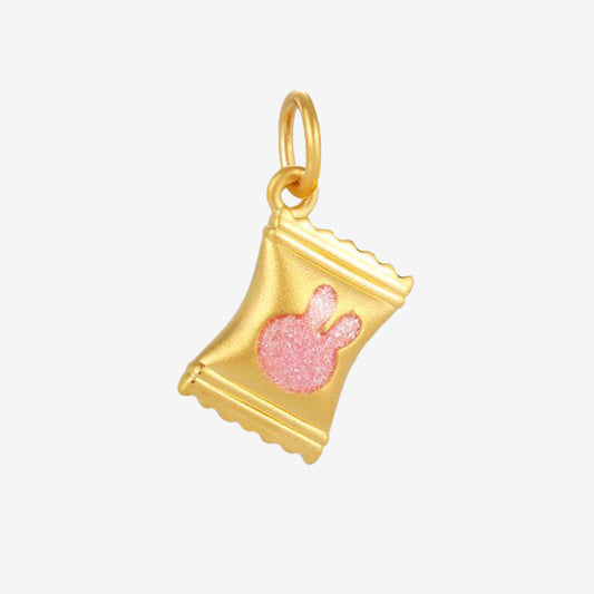 24K Gold Rabbit Candy Bag Dangle Charm Pendant