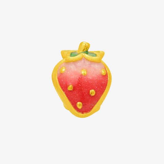 Children's Series 24K Gold Enamel Cute Strawberry Charm