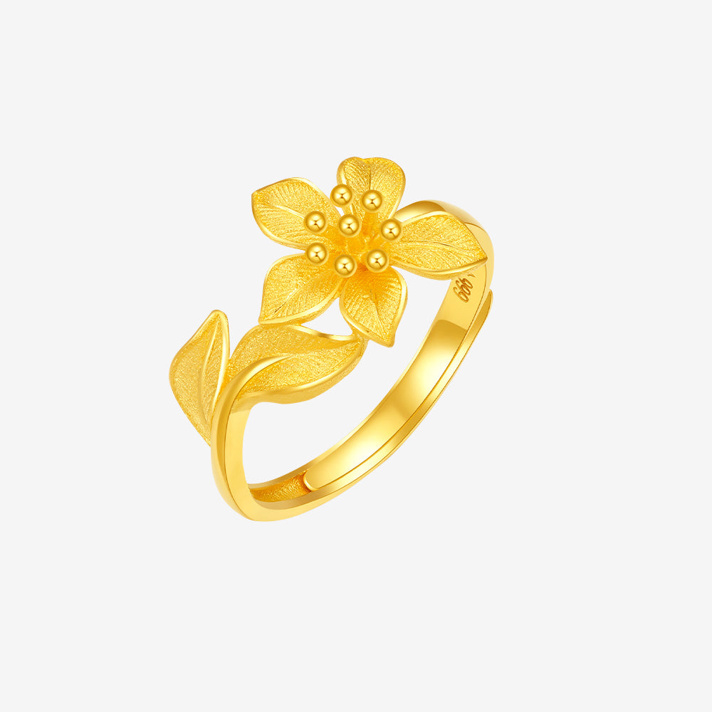 Happy Flower Wedding Series 24K Gold Elegant Nicotiana Alata Flower Ring