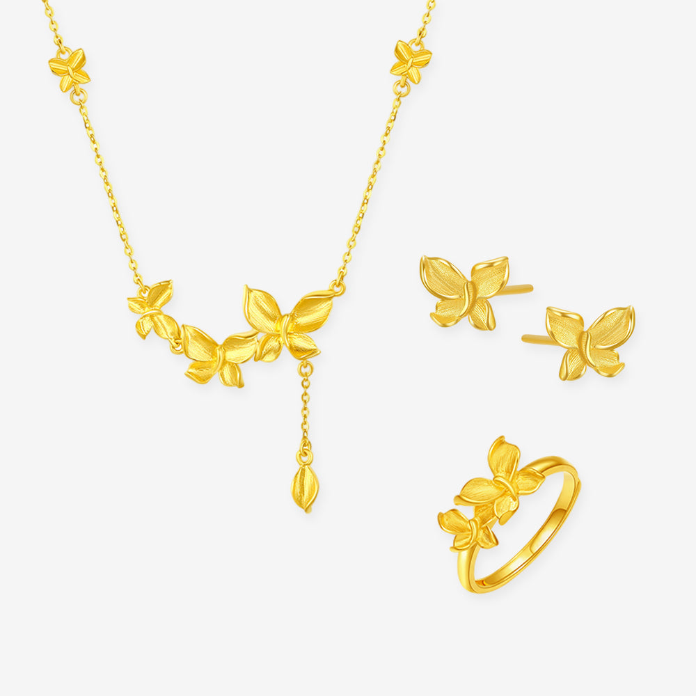 Happy Flower Wedding Series 24K Gold Butterfly Love Flower Jewelry Set