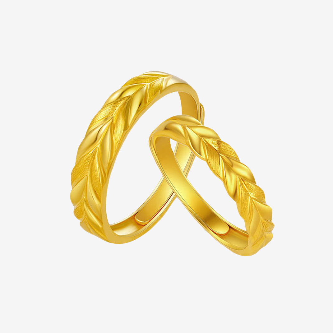 24K Gold Wheat Ear Couple Rings