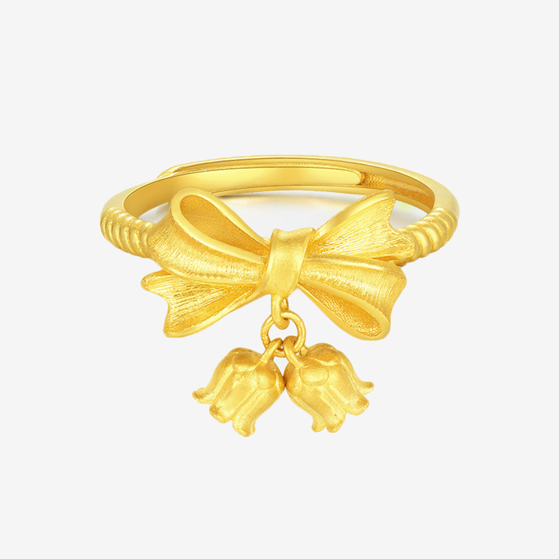 24K Gold Bow Knot Lily of the Valley Flower Ring