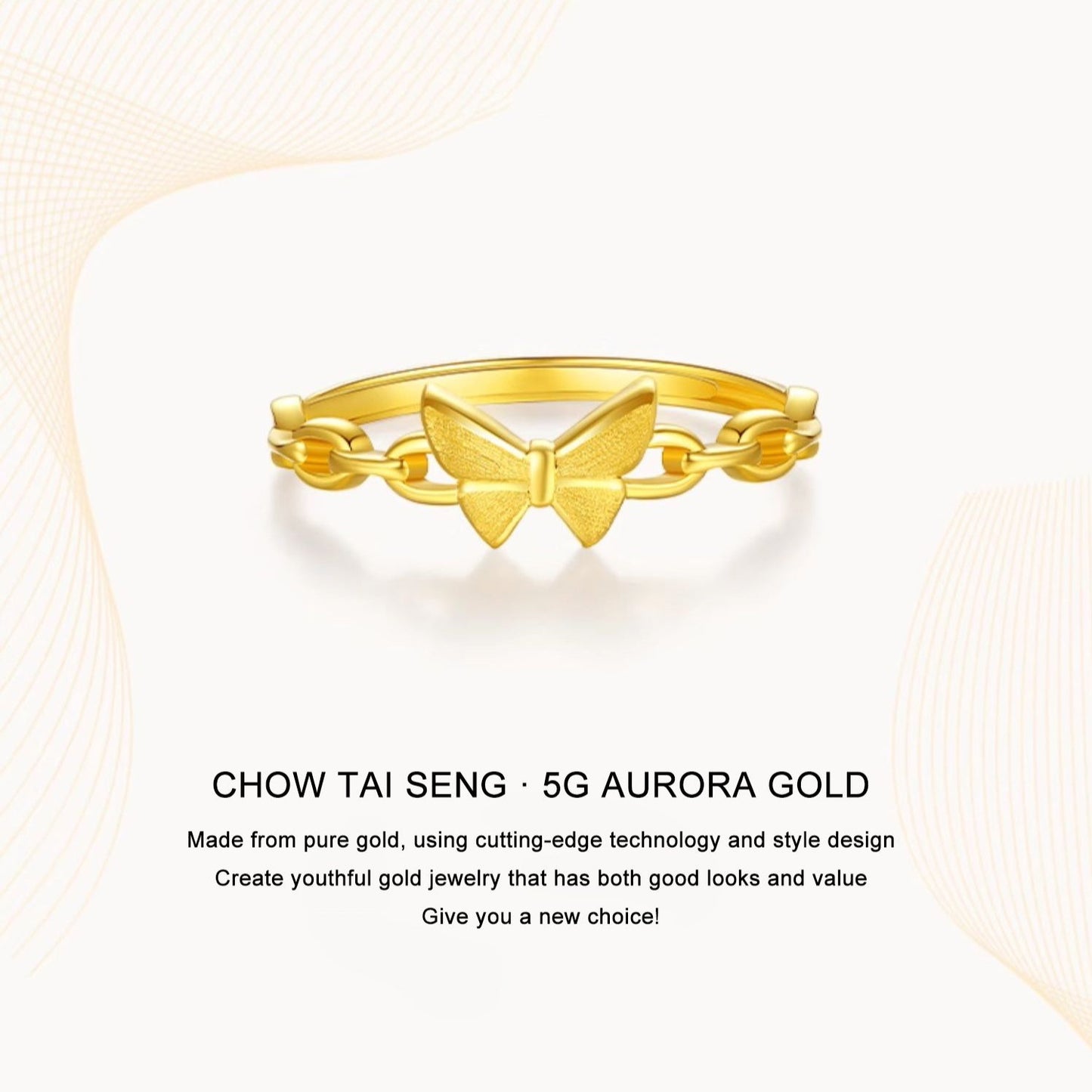 24K Gold Butterfly Hollow Adjustable Ring