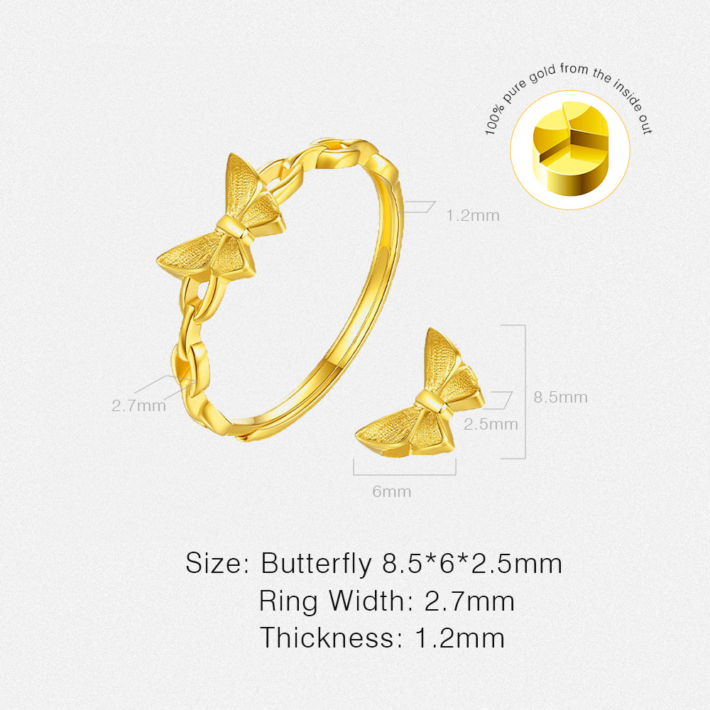 24K Gold Butterfly Hollow Adjustable Ring