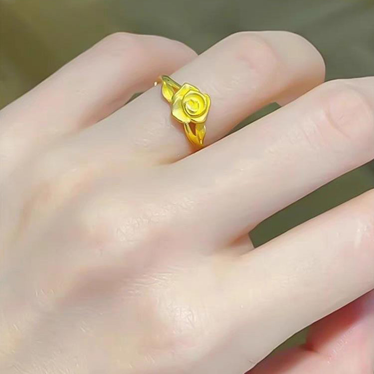 24K Gold Hollow Rose Adjustable Ring