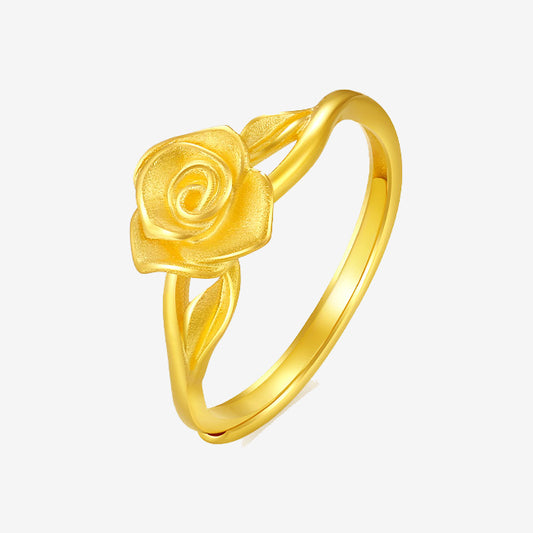 24K Gold Hollow Rose Adjustable Ring