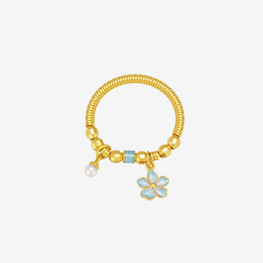 24K Gold Pearl Blue Almond Blossom Beads Ring