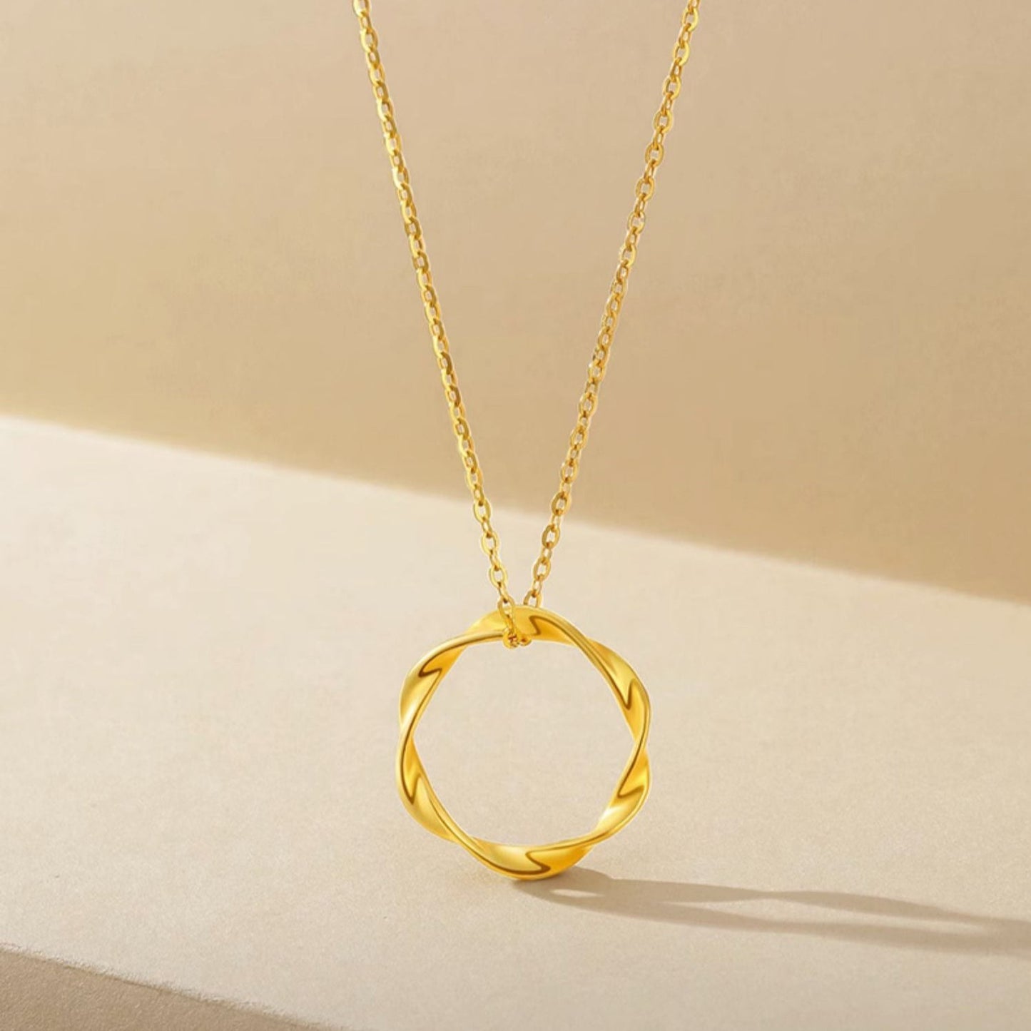 24K Gold Mobius Circle Necklace Pendant