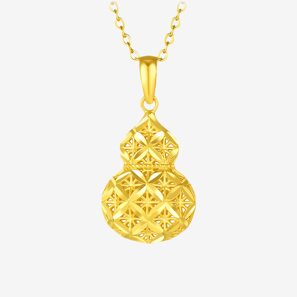 24K Gold Filigree Craft Gourd of Good Fortune Necklace Pendant