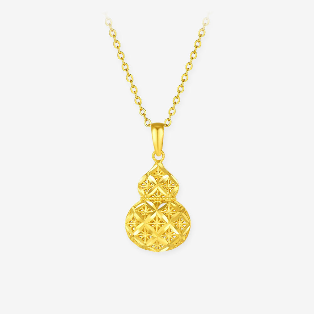 24K Gold Filigree Craft Calabash Gourd of Good Fortune Pendant