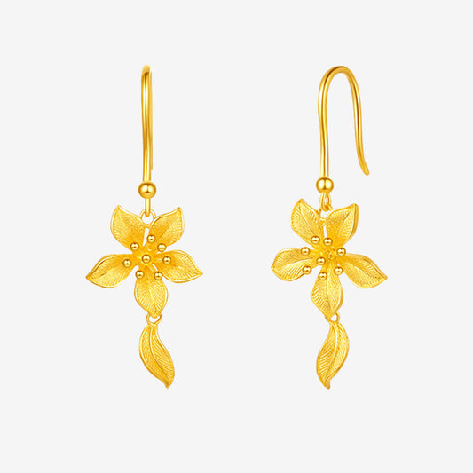 Happy Flower Wedding Series 24K Gold Elegant Nicotiana Alata Flower Earrings