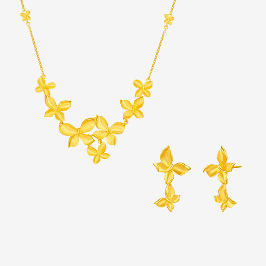 Happy Flower Wedding Series 24K Gold Butterfly Love Flower Jewelry Set