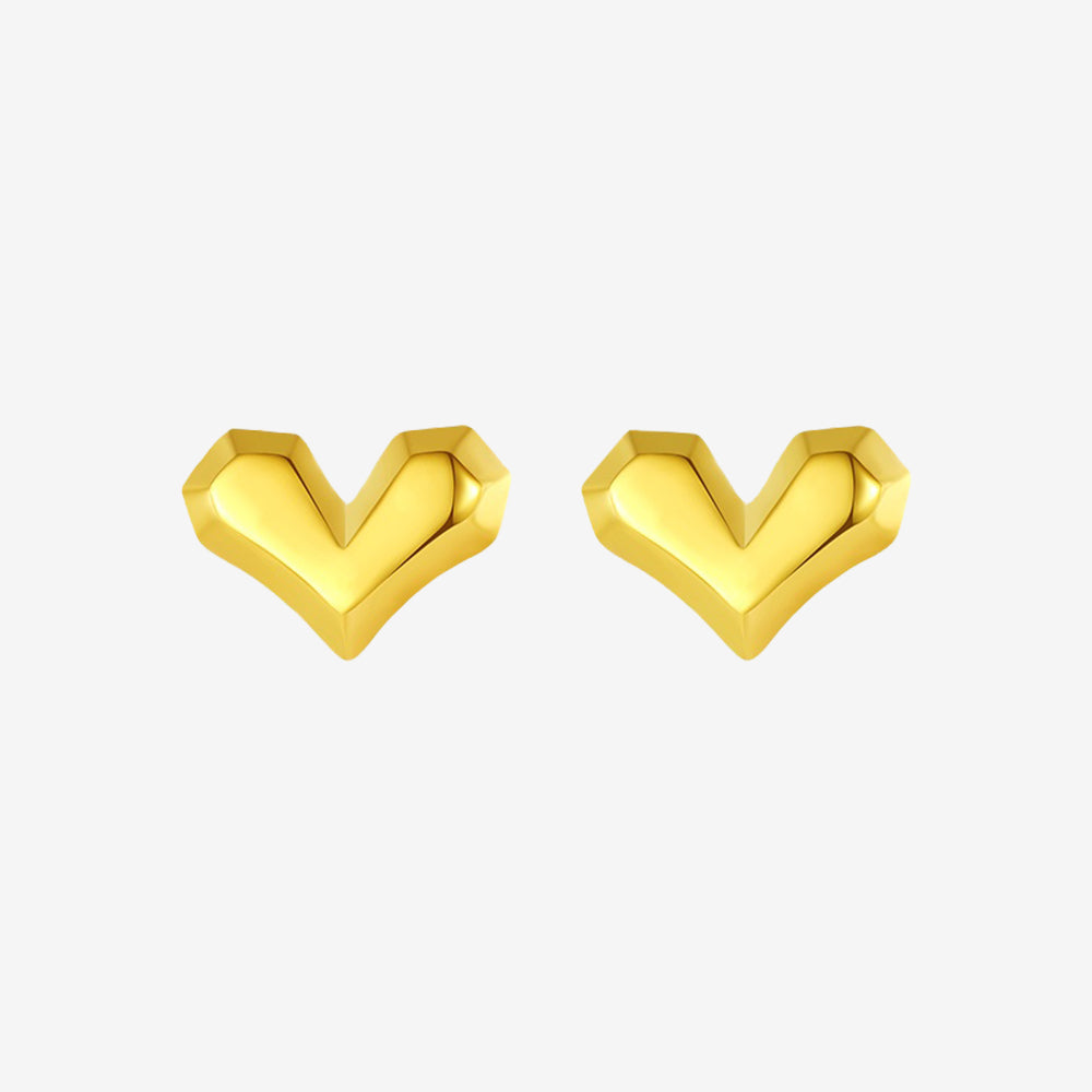 24K Gold Geometric Heart Stud Earrings