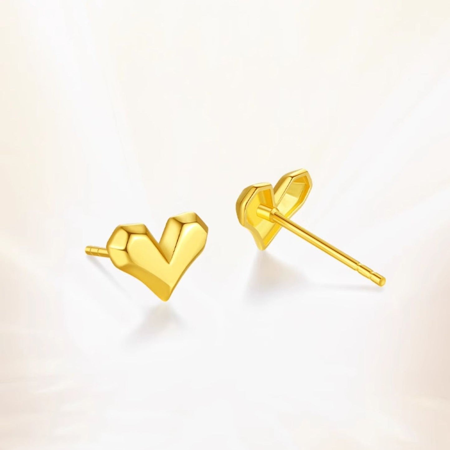 24K Gold Geometric Heart Stud Earrings