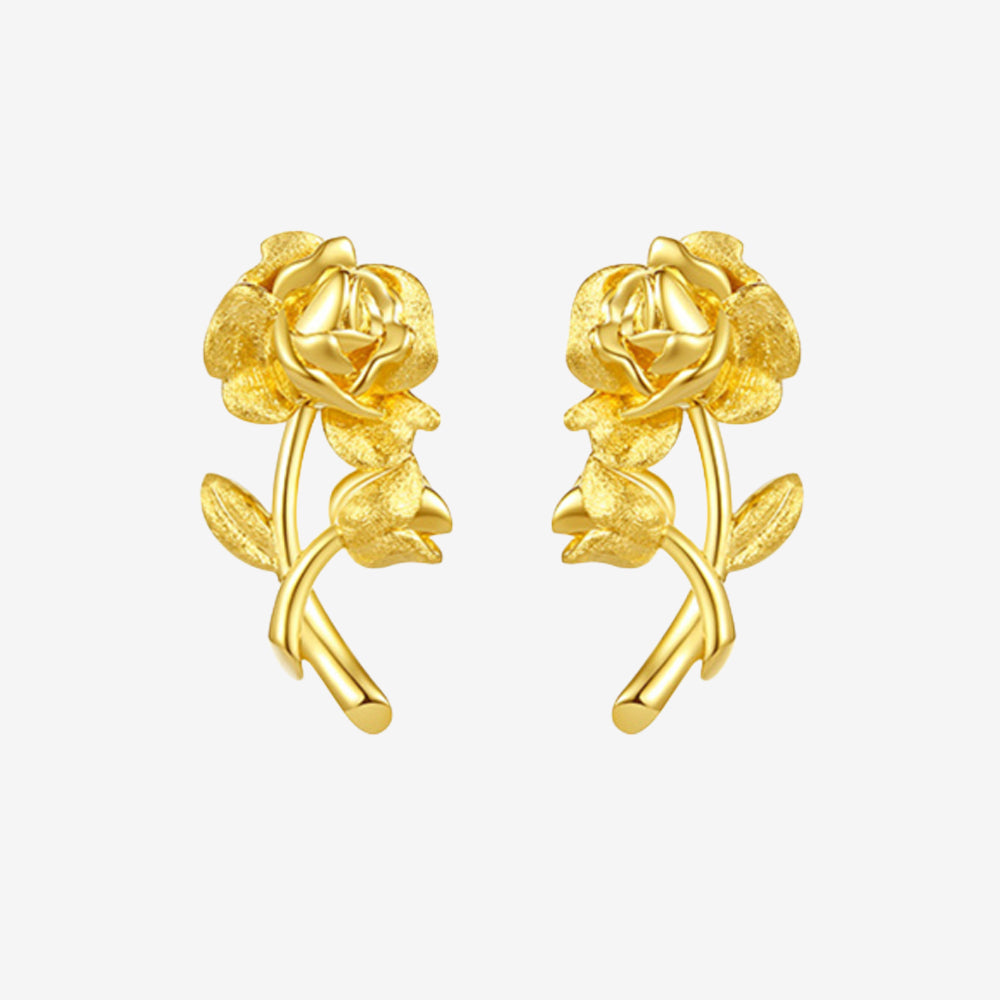 Happy Flower Wedding Series 24K Gold Sunset Rose Earrings