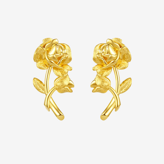 Happy Flower Wedding Series 24K Gold Sunset Rose Earrings