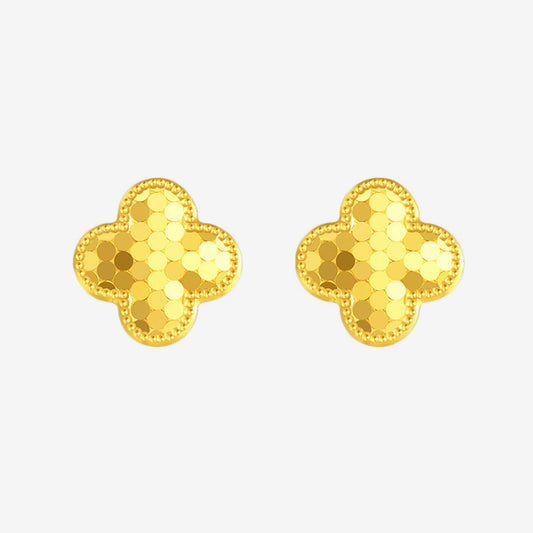 24K Gold Lucky Shining Clover Fish-scales Stud Earrings