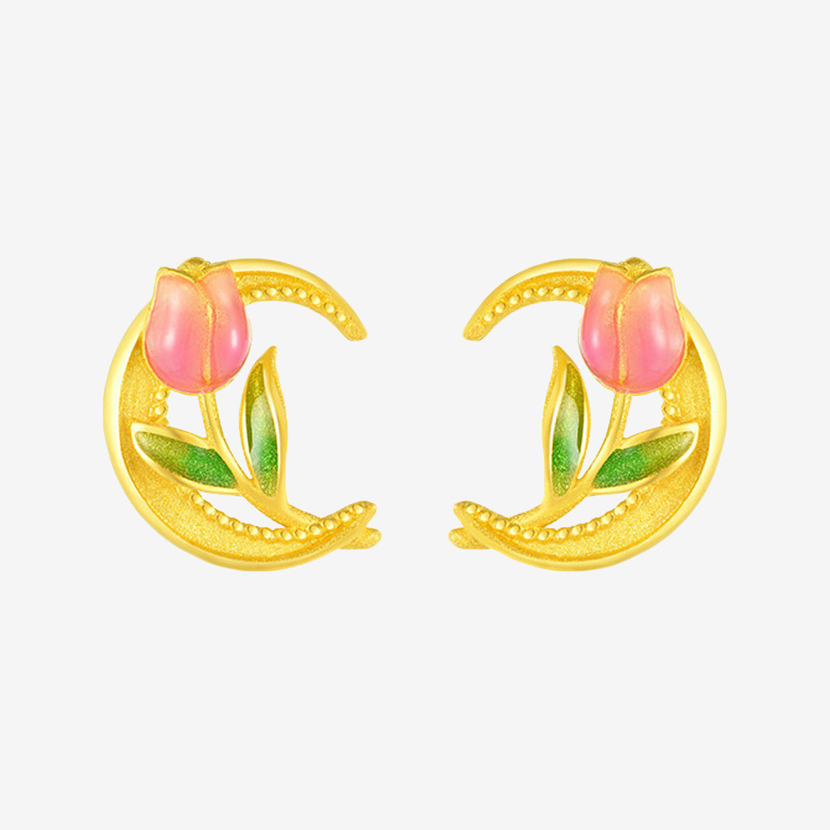 Monet Garden Series 24K Gold Tulip and Half Moon Earrings