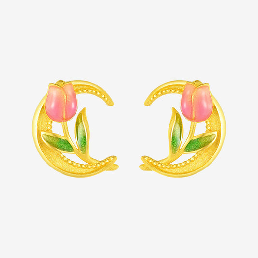 Monet Garden Series 24K Gold Tulip and Half Moon Earrings