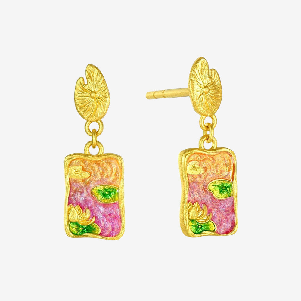 Monet Garden Series 24K Gold Water Lilies Lotus Earrings