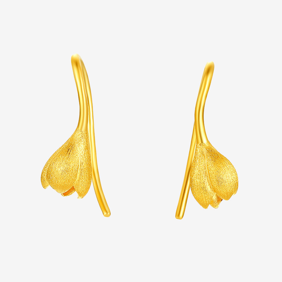 Flower Ripple Fashion Wedding Series 24K Gold Yulan Magnolia Earrings