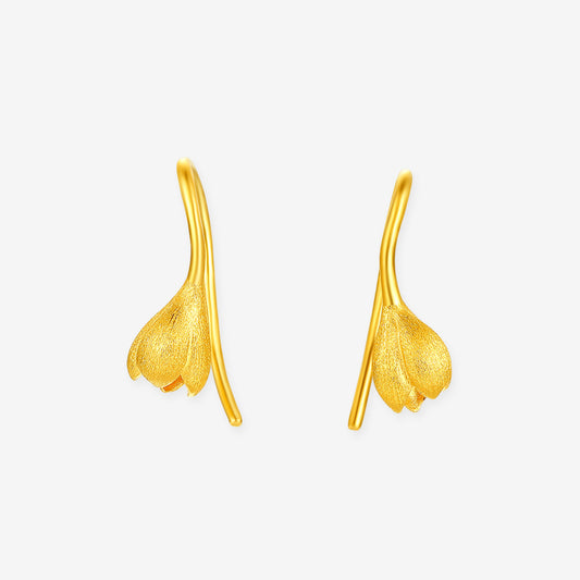 Flower Ripple Fashion Wedding Series 24K Gold Yulan Magnolia Earrings
