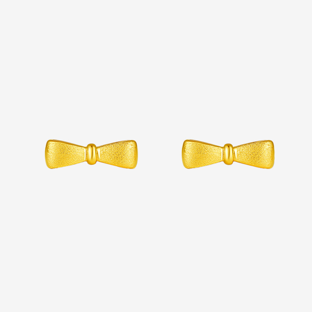 24K Gold Matte Bow Knot Stud Earrings