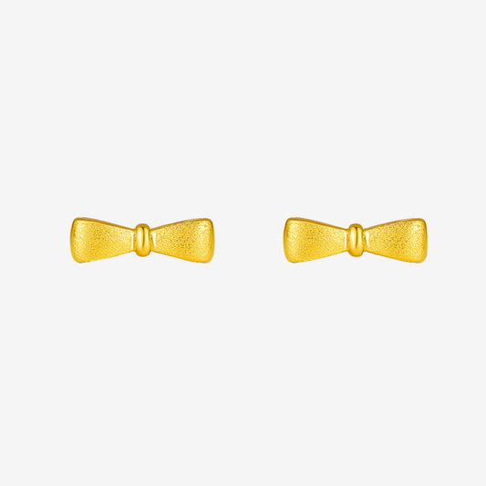 24K Gold Matte Bow Knot Stud Earrings