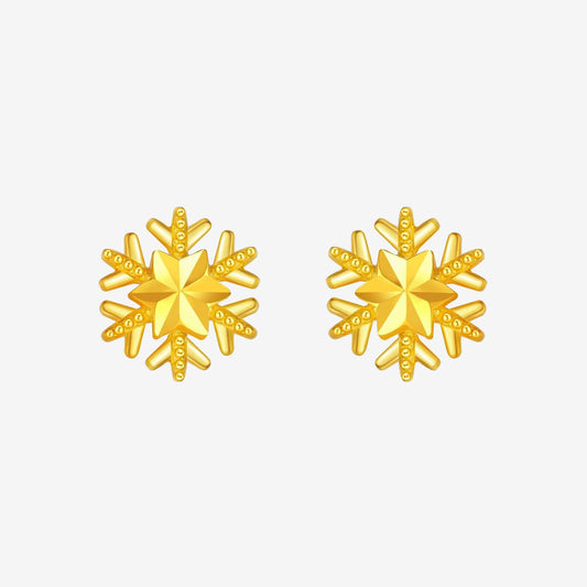 24K Gold Christmas Snowflake Pendant Earrings