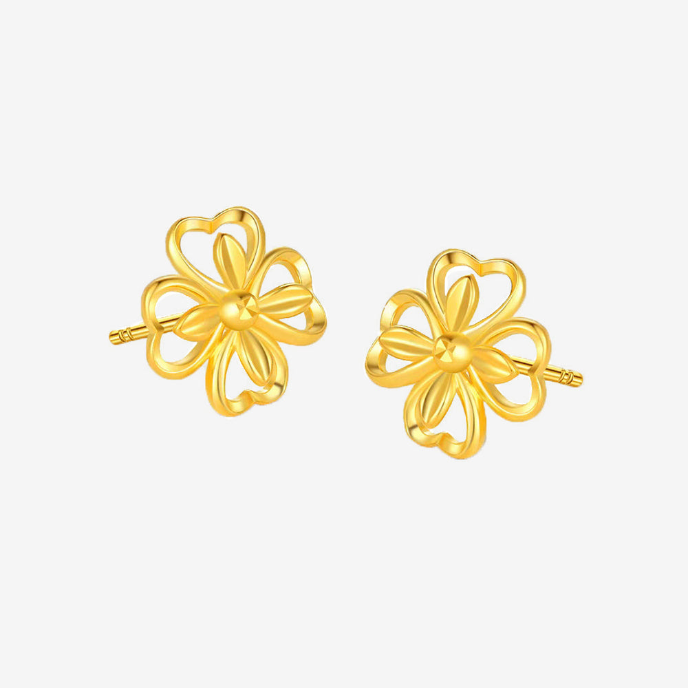 24K Gold Lucky Four Leaf Clover Hollow Minimalist Earrings