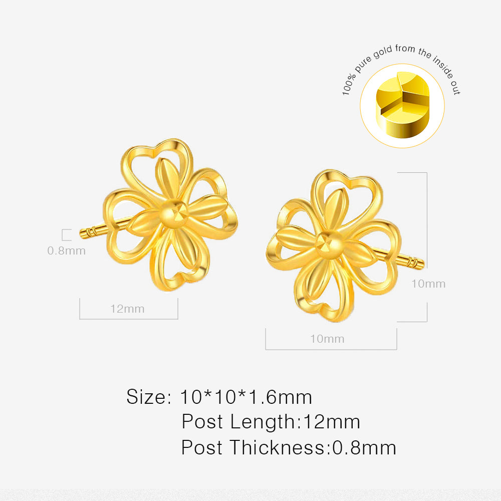 24K Gold Lucky Four Leaf Clover Hollow Minimalist Earrings