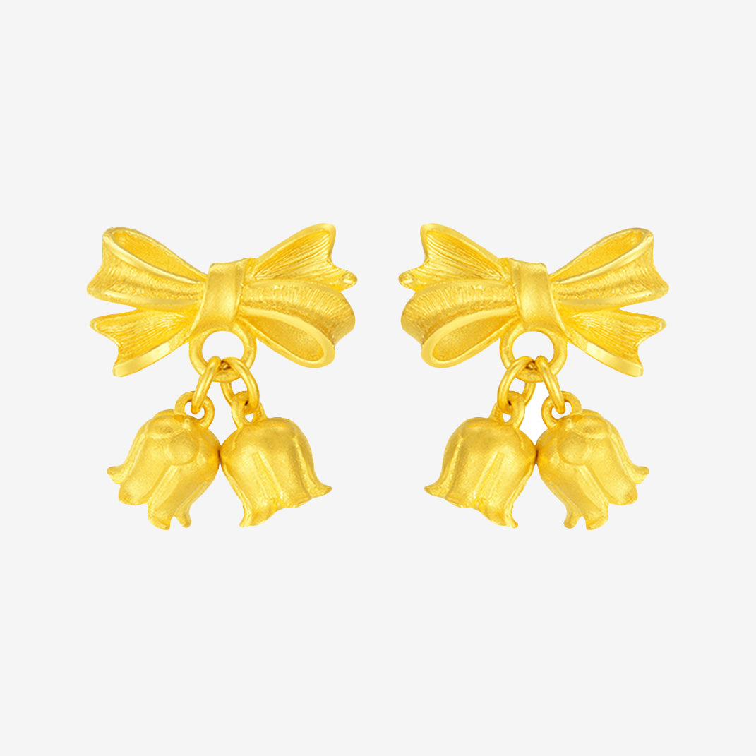 Happy Flower Wedding Series 24K Gold Bow Knot Lily of the Valley Flower Earrings