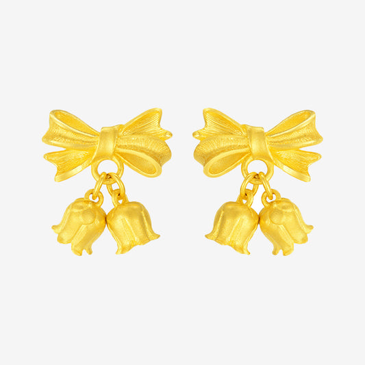 Happy Flower Wedding Series 24K Gold Bow Knot Lily of the Valley Flower Earrings