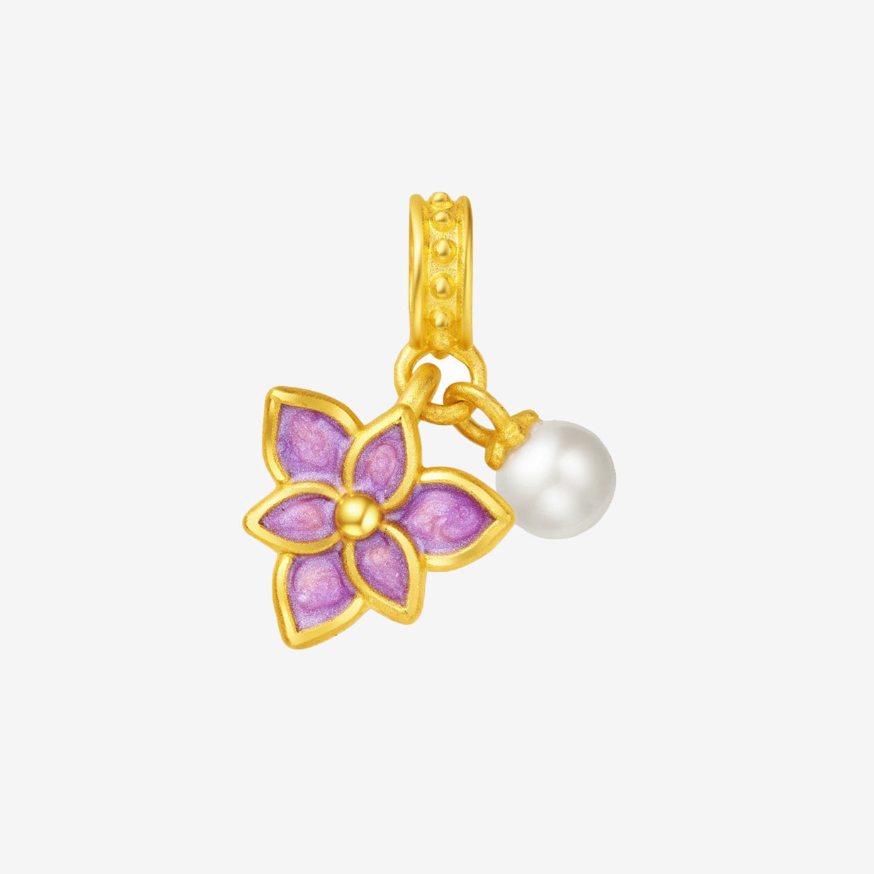 Monet Garden Series 24K Gold Enamel Pearl Iris Dangle Charm