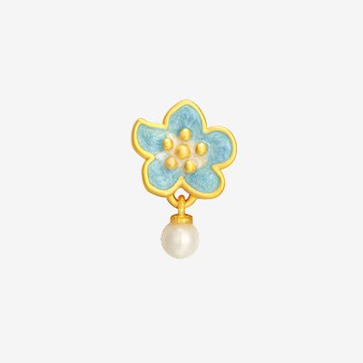 24K Gold Blue Almond Blossoms Flower Charm