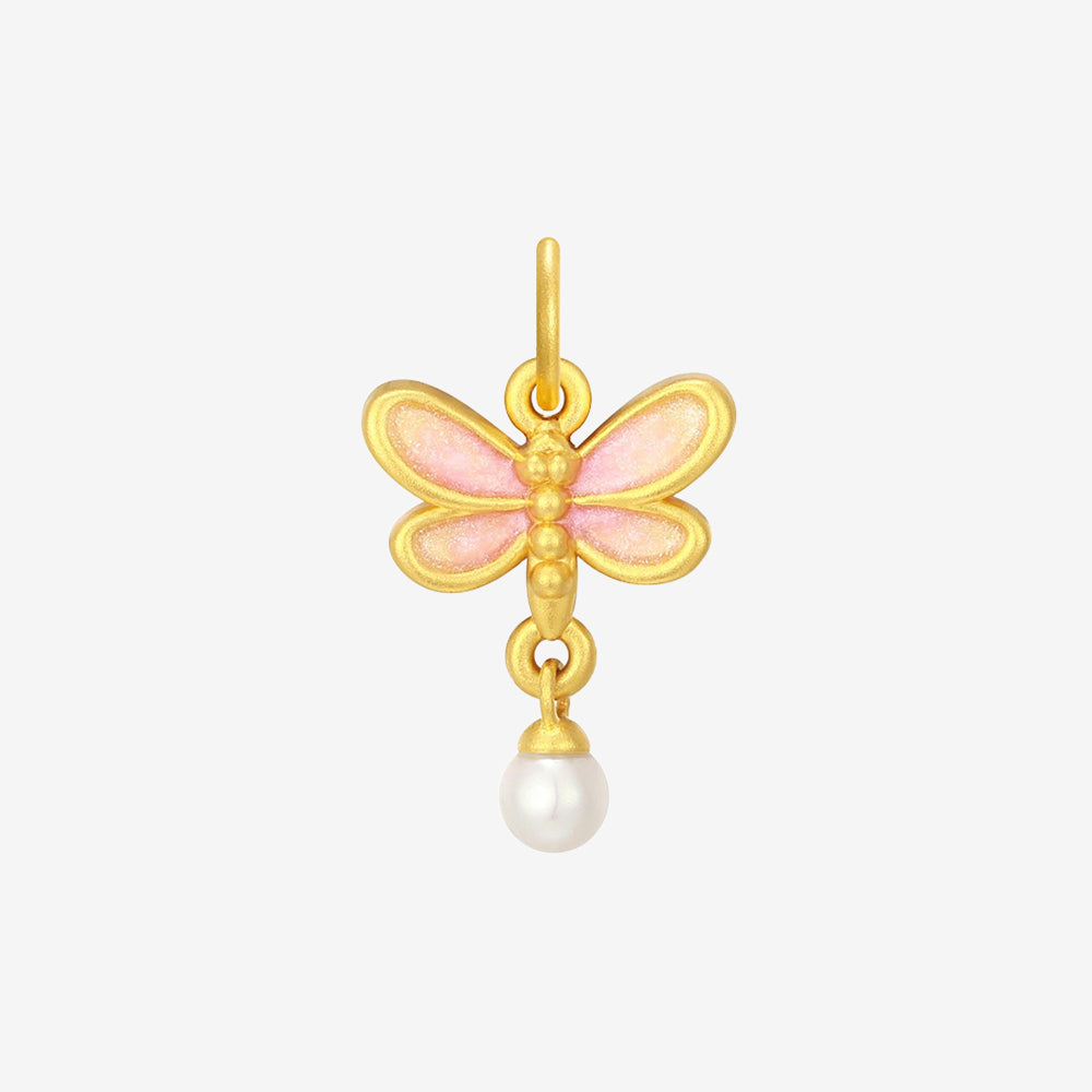 Monet Garden Series 24K Gold Pearl Dragonfly Dangle Charm