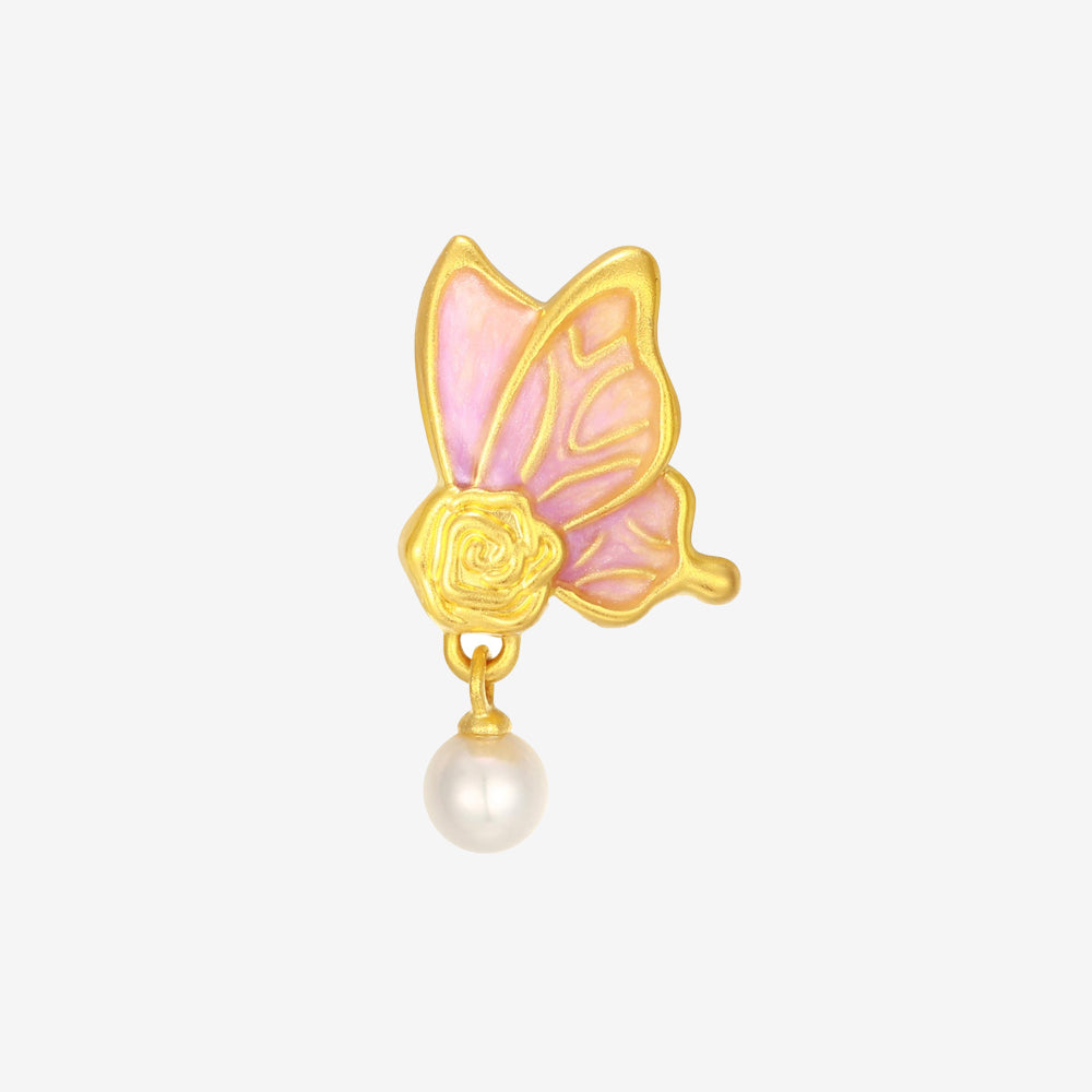 Monet Garden Series 24K Gold Luminous Enamel Pearl Rose Butterfly Charm