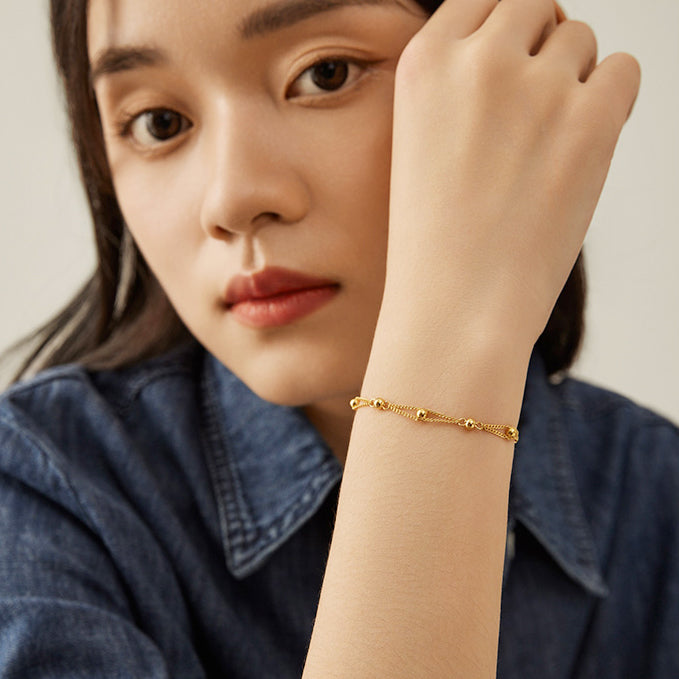 GOLDEN LIFE 24K Gold Beads Double Layer Bracelet