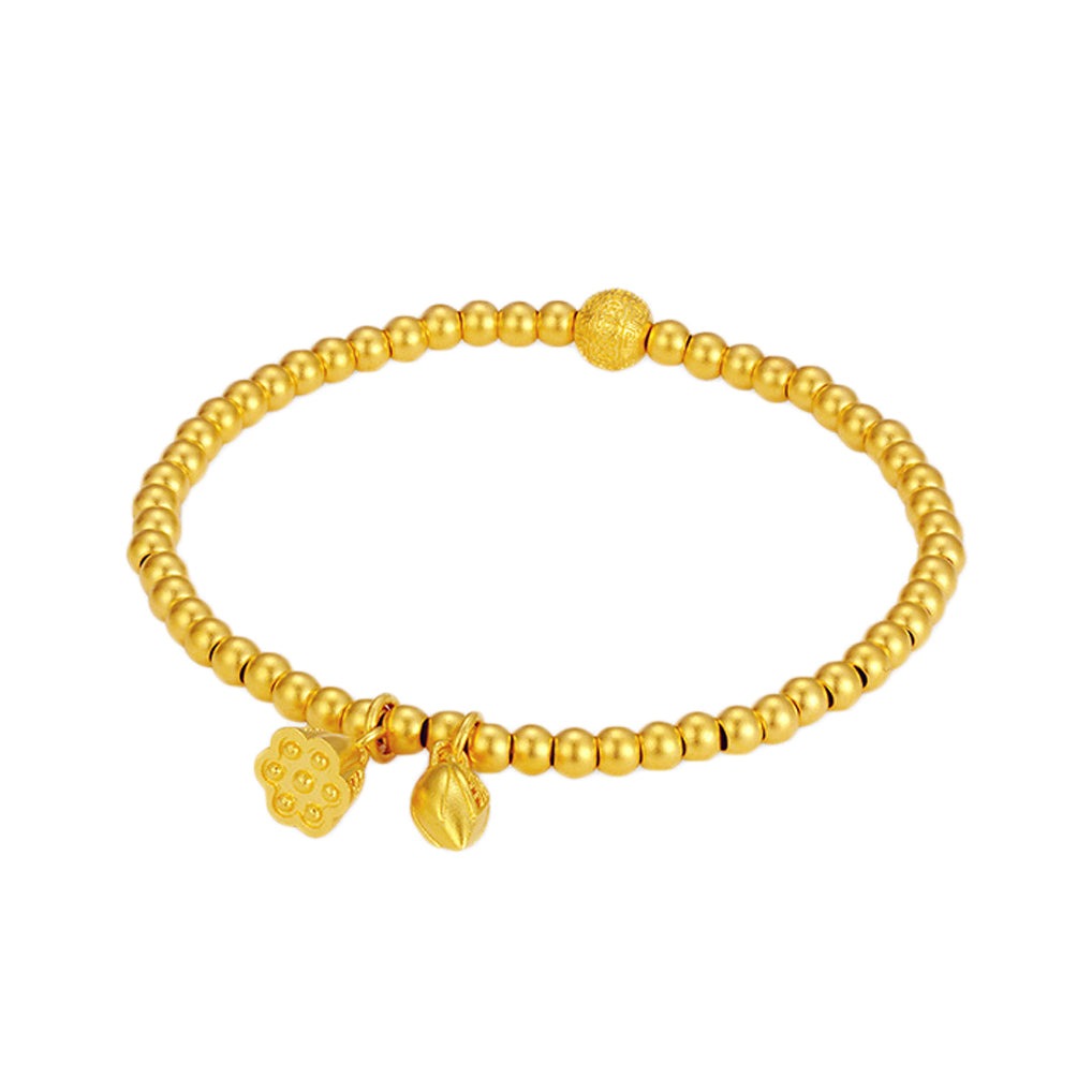 24K Gold Two Lotus Flower Beads Bracelet